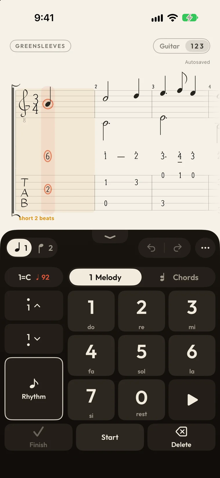 The numbered keyboard: tap scale degrees 1 to 7 in time, then add chords